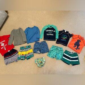 Kids Swim Trunks rash guard bundle - Green, Blue, Orange